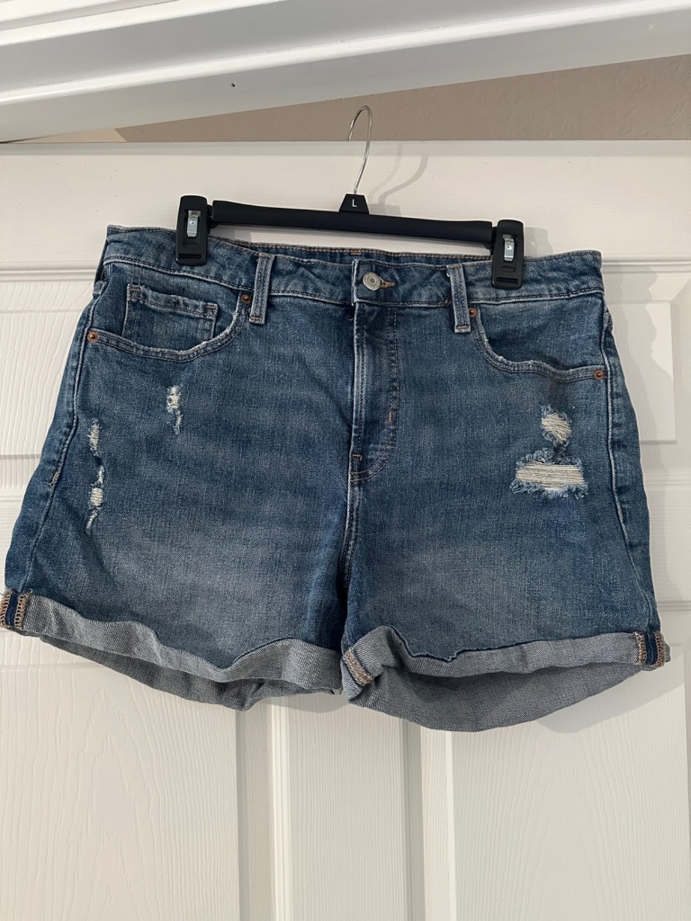 Old Navy Distressed Rolled-Hem Denim Shorts - Blue